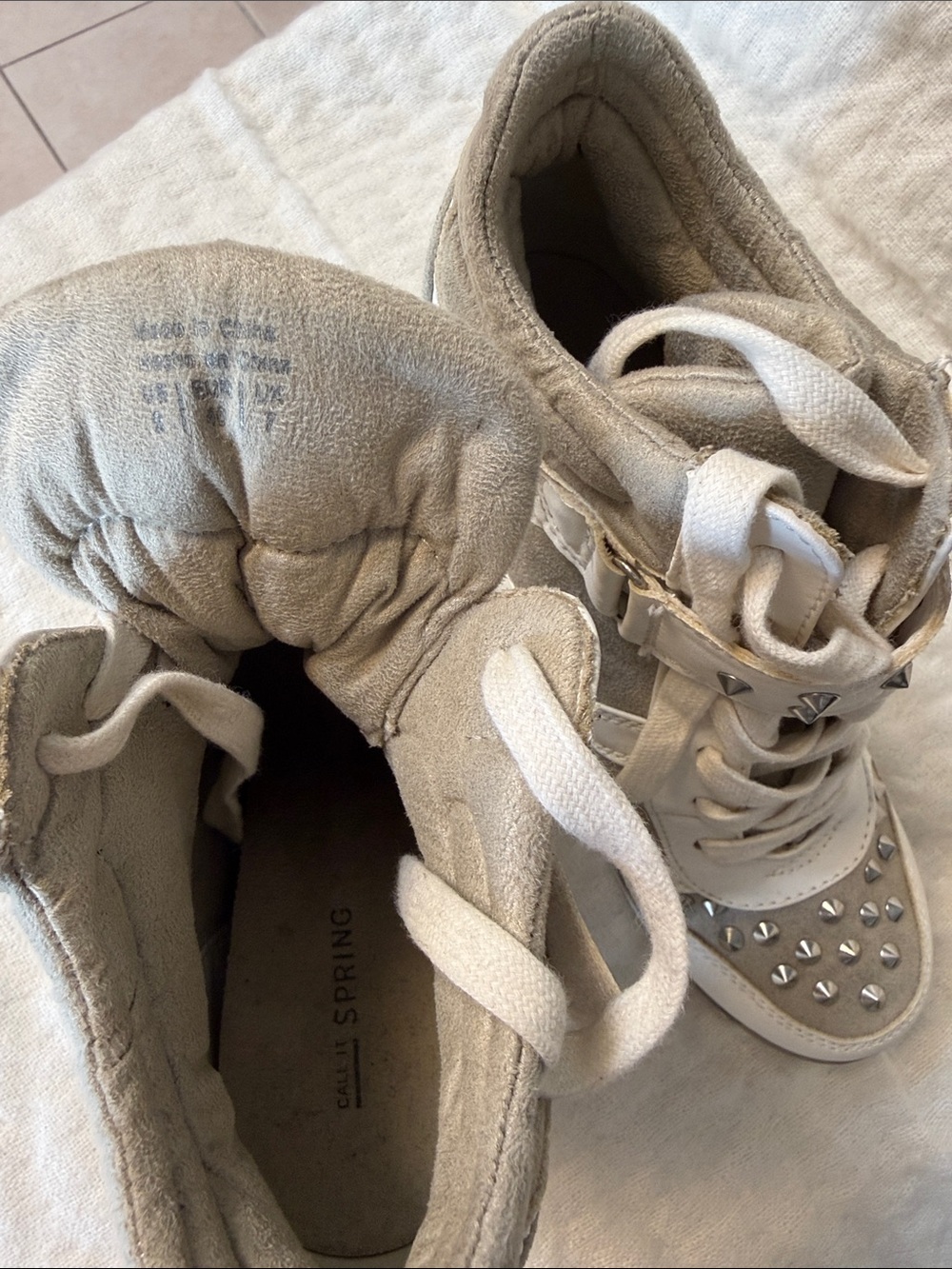 Women’s White and Taupe Studded Wedge Sneaker - Picture 7 of 7